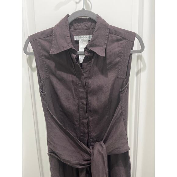 Max Mara Chocolate Brown Sleeveless Wide Leg Jumpsuit Sz 8 - Picture 4 of 7